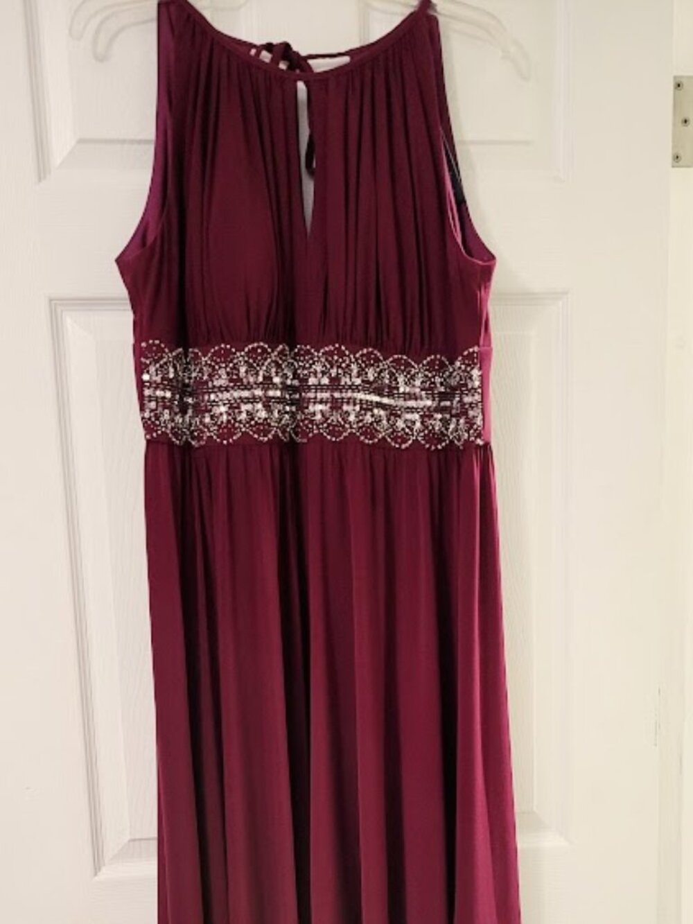 R&M Richards rich‎ burgundy wine maxi gown with silver sequin Size 14